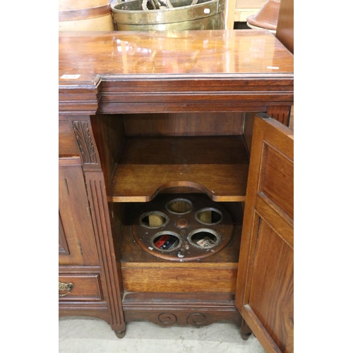 621 - Victorian Pollard Oak Breakfront Sideboard comprising an arrangement of carved cupboard doors and dr... 