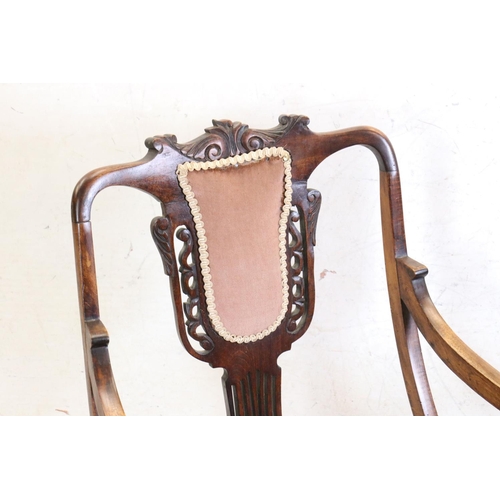 623 - Pair of Early 20th century Elbow Chairs with pierced shaped splats, 54cm wide x 99cm high