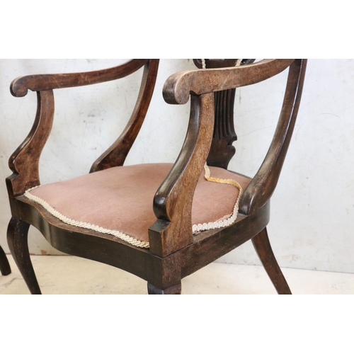 623 - Pair of Early 20th century Elbow Chairs with pierced shaped splats, 54cm wide x 99cm high