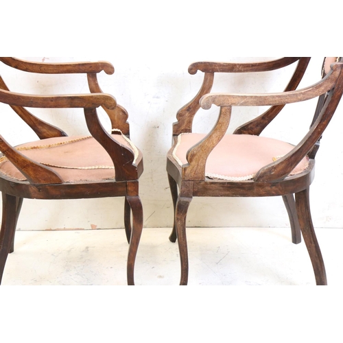 623 - Pair of Early 20th century Elbow Chairs with pierced shaped splats, 54cm wide x 99cm high