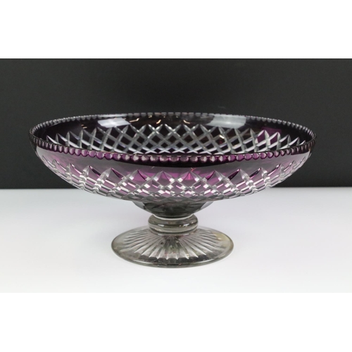 83 - 20th Century Stevens & Williams Amethyst over Clear Cut Glass Pedestal Bowl, with diamond and facet-... 