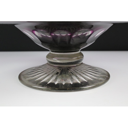 83 - 20th Century Stevens & Williams Amethyst over Clear Cut Glass Pedestal Bowl, with diamond and facet-... 