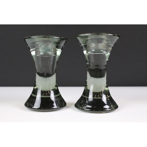 85 - Collection of Holmegaard Danish glassware to include a pair of 18501 smoky grey candlesticks (10.5cm... 