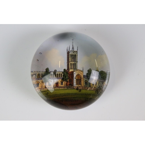 92 - 13 glass paperweights, 19th century onwards, mostly with applied printed souvenir views, featuring B... 