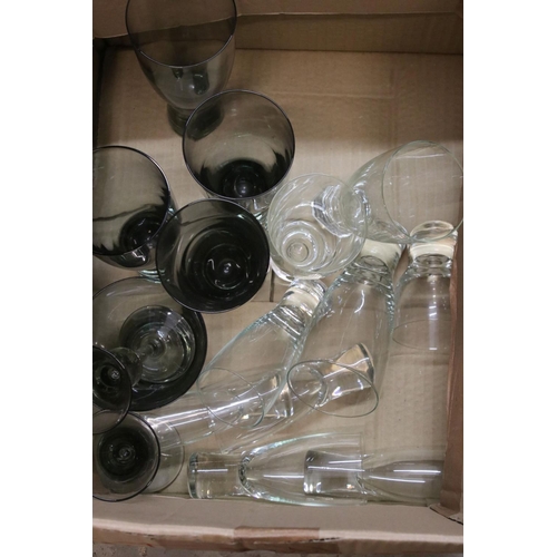 117 - Collection of Holmegaard ' Canada ' drinking glasses to include smoky grey examples (3 x decanters, ... 