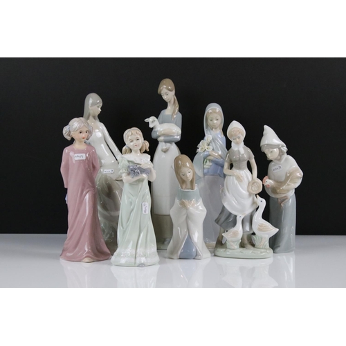 98 - Five various Lladro figures, to include Girl With Chicken, Girl With Lamb etc, together with three o... 