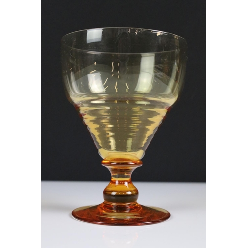 99 - Stuart amber glass lemonade set with part-ribbed bowl design (comprising 6 glasses and a jug - 18cm ... 