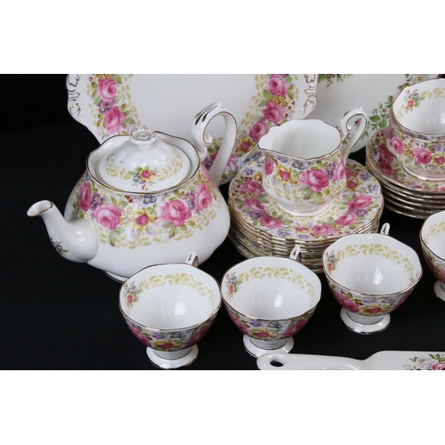 118 - Royal Albert 'Serena' pattern tea set comprising teapot & cover, 6 teacups & saucers, 8 tea plates, ... 