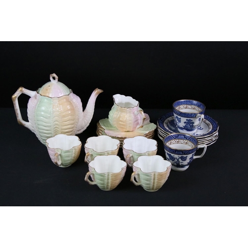 120 - Foley tea set for five, of textured lobed form, decorated with pastel colour glazing and gilt detail... 