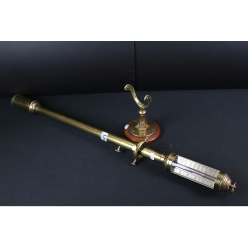 129 - JJBLM of Lisbon 20th Century brass ships mercury stick barometer, with silvered scale inscribed 'JJB... 