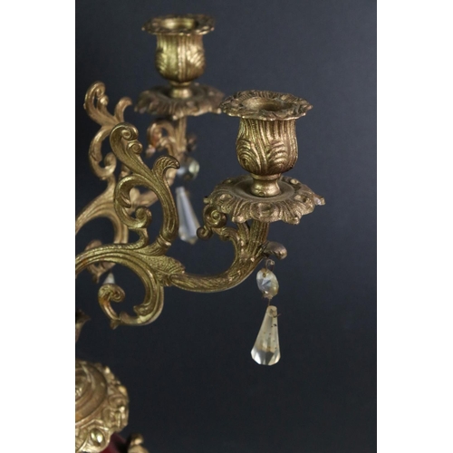 131 - Early 20th Century Ormolu Six Branch Candelabrum with red metal support, acanthus scroll arms, appli... 