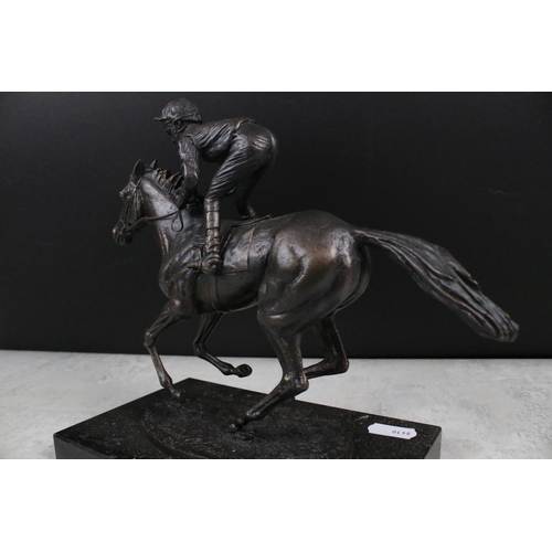 139 - David Cornell, 20th Century ' Champion Finish ' bronze figure of Lester Piggott on Nijinsky, on a na... 