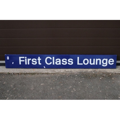 157 - British Railways ' First Class Lounge ' metal sign, with white lettering on a blue ground, measures ... 