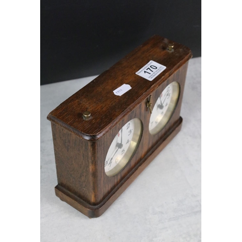 170 - J. Jaques & Son Ltd - 1920s oak cased chess timer clock, with Hamburg and American Clock Company (HA... 