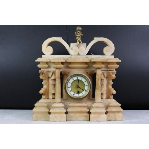 171 - Late 19th / early 20th century onyx mantle clock, of architectural form with column support, gilt br... 