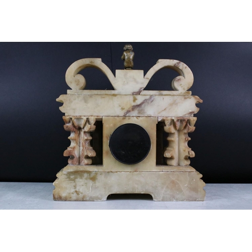 171 - Late 19th / early 20th century onyx mantle clock, of architectural form with column support, gilt br... 