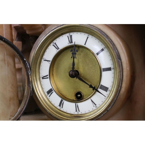 171 - Late 19th / early 20th century onyx mantle clock, of architectural form with column support, gilt br... 