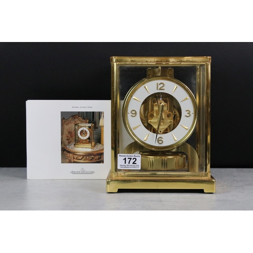 172 - Jaeger Le Coultre Atmos Clock in glazed brass case, the white enamel chapter ring with applied baton... 