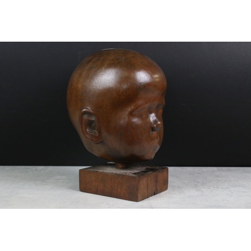 175 - Carved Hardwood Child's Head on Stand, approx 25cm high