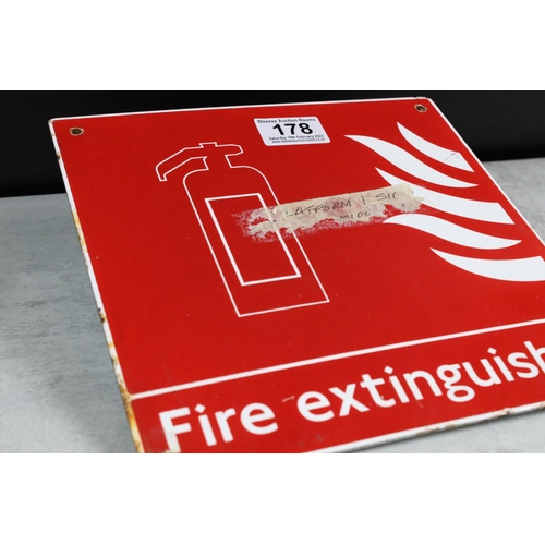 178 - Enamel fire extinguisher wall-mounted sign from the London Underground, with white lettering on red ... 