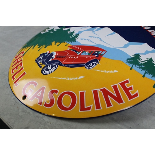 179 - Retro Shell Gasoline enamel sign, approx 29cm diameter