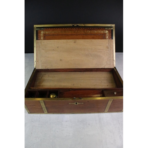 181 - 19th Century Campaign-Style Brass Bound Rosewood Writing Slope, with tooled leather interior and fit... 