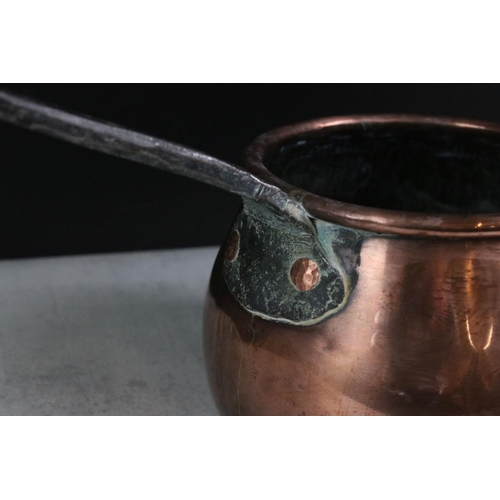 196 - Antique Copper Pan with long iron handle