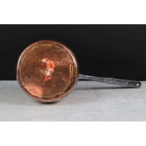 196 - Antique Copper Pan with long iron handle