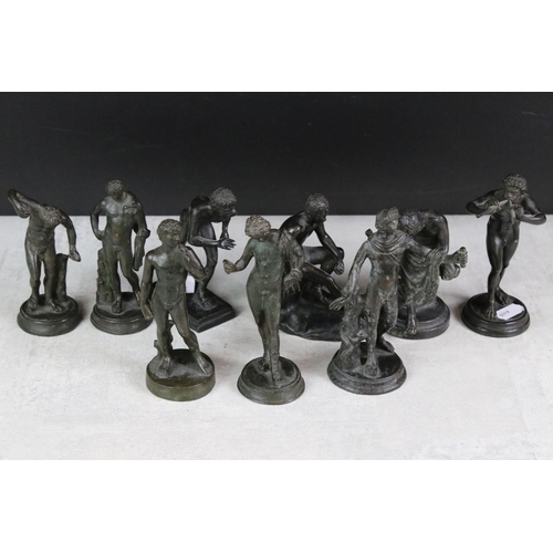 199 - A collection of nine grand tour style miniature bronzes figure of classical marble statues.