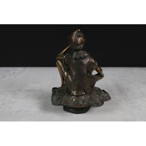 200 - Bronze effect Pixie sitting on a leaf by Elton, 13cm high together with Bronze effect Mermaid, Lady ... 