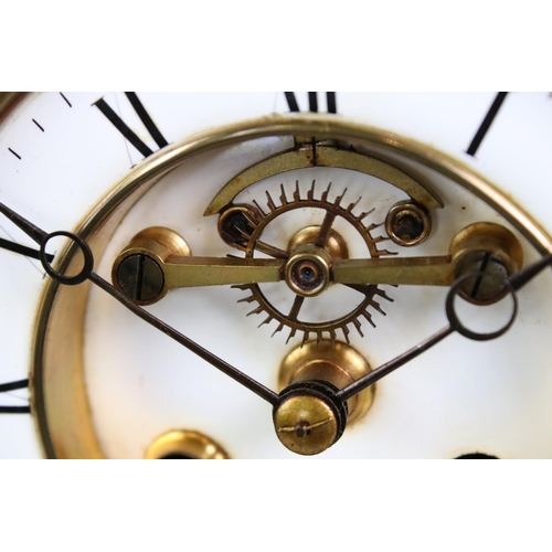 202 - Victorian Slate and Marble Mantle Clock, the white dial with Roman numerals, 25cm high