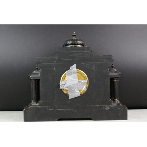 207 - Victorian Architectural Slate and Marble Mantle Clock, the gilt and enamel dial with Roman numerals,... 