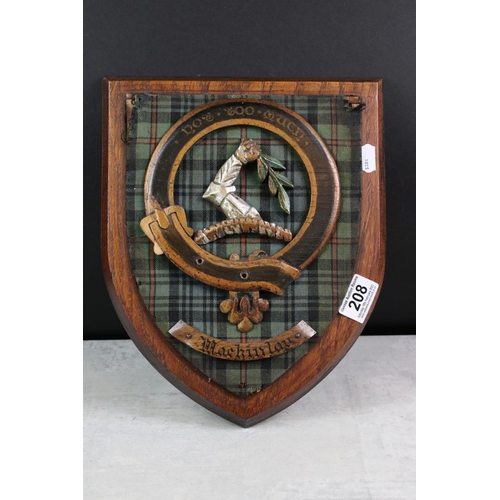 208 - Pair of Oak Shield Shaped Scottish Heraldic  Crest Wall Plaques, one representing the Mackinlay clan... 