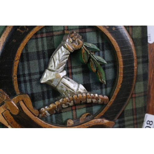 208 - Pair of Oak Shield Shaped Scottish Heraldic  Crest Wall Plaques, one representing the Mackinlay clan... 