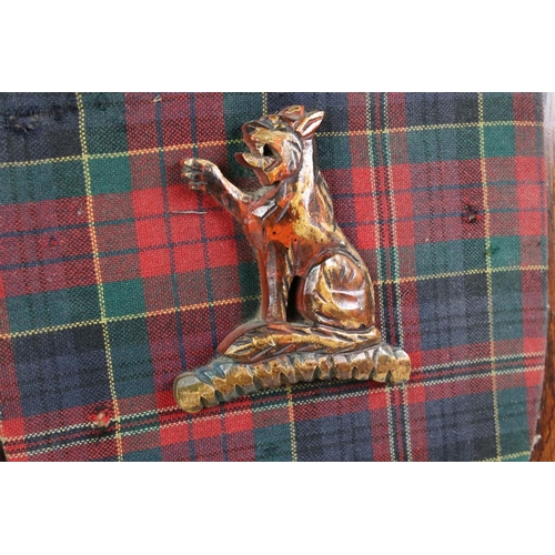 208 - Pair of Oak Shield Shaped Scottish Heraldic  Crest Wall Plaques, one representing the Mackinlay clan... 