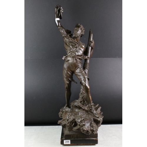 209 - After Max Arthur Waagen, Spelter Sculpture of a Shipwreck Man with Flag titled ' Detresse ', 85cm hi... 