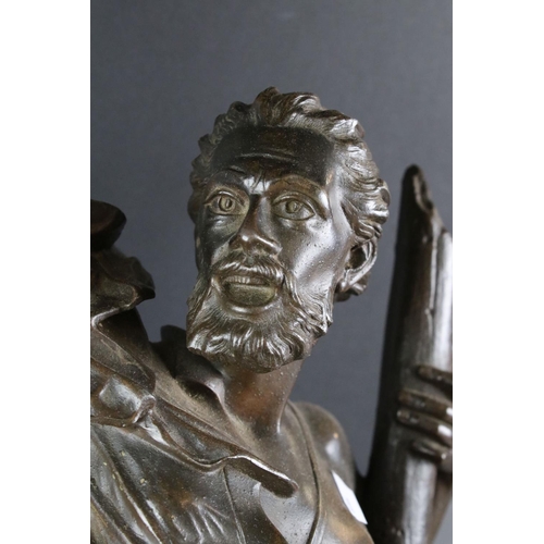 209 - After Max Arthur Waagen, Spelter Sculpture of a Shipwreck Man with Flag titled ' Detresse ', 85cm hi... 