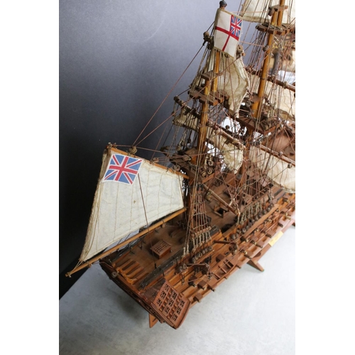 347 - A large wooden model ship / galleon together with a metal tricycle and motorcycle and sidecar model.