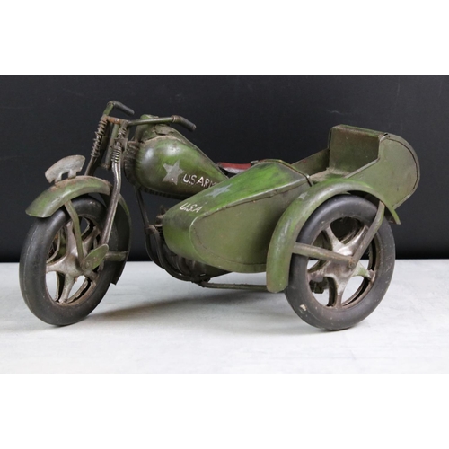 348 - Tin plate USA Army motorbike & sidecar