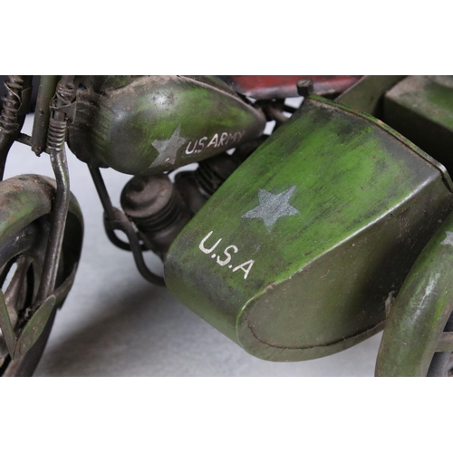 348 - Tin plate USA Army motorbike & sidecar