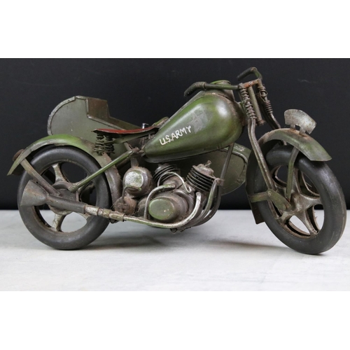 348 - Tin plate USA Army motorbike & sidecar