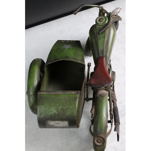 348 - Tin plate USA Army motorbike & sidecar