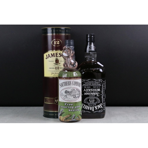 397 - Three sealed bottles of whisky to include Jamesons, Jack Daniels and southern comfort.