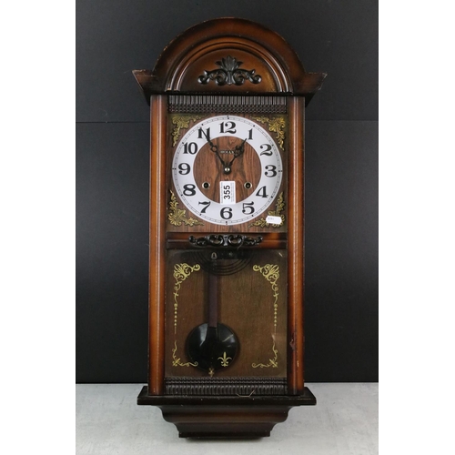 355 - 1930's Oak Domed Cased Mantle Clock together with ' Holly ' 30 day Wall Clock