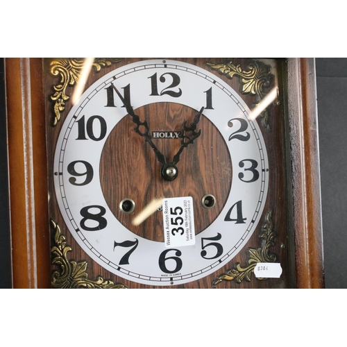 355 - 1930's Oak Domed Cased Mantle Clock together with ' Holly ' 30 day Wall Clock