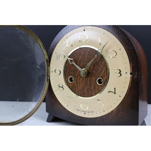 355 - 1930's Oak Domed Cased Mantle Clock together with ' Holly ' 30 day Wall Clock