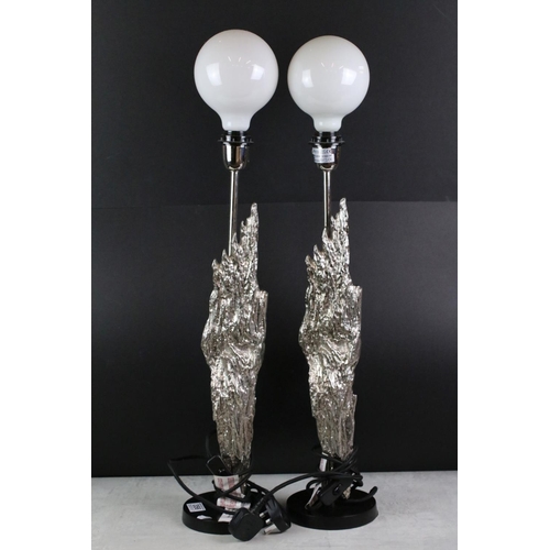 356 - Pair of Table Lamps mounted with a Silvered Flame style decoration, 63cm high