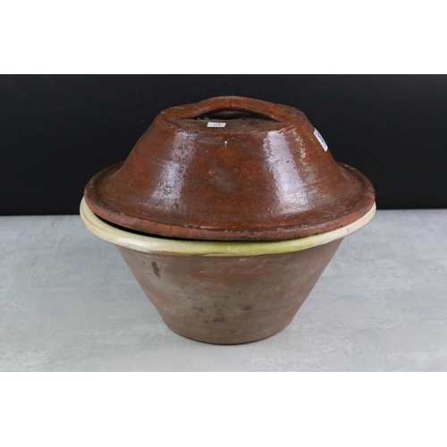 357 - Victorian Terracotta Dairy Bowl and Lid