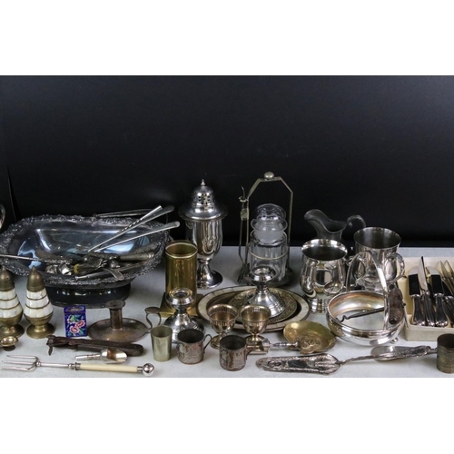 358 - Mixed Metalware including Silver Candlestick, Silver Handled Cutlery, Various Silver Plate and other... 