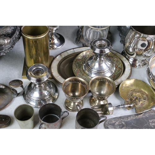 358 - Mixed Metalware including Silver Candlestick, Silver Handled Cutlery, Various Silver Plate and other... 